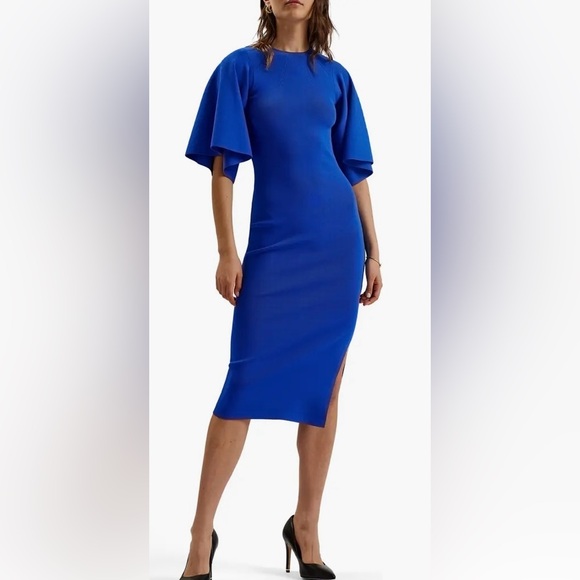 Ted Baker | Dresses | Nwt Ted Baker Lounia Fluted Sleeve Bodyconmidi Knitted  Dress Size Mid Blue | Poshmark